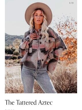 The Tattered Aztec Women's Aztec Shacket - Pink & Gray